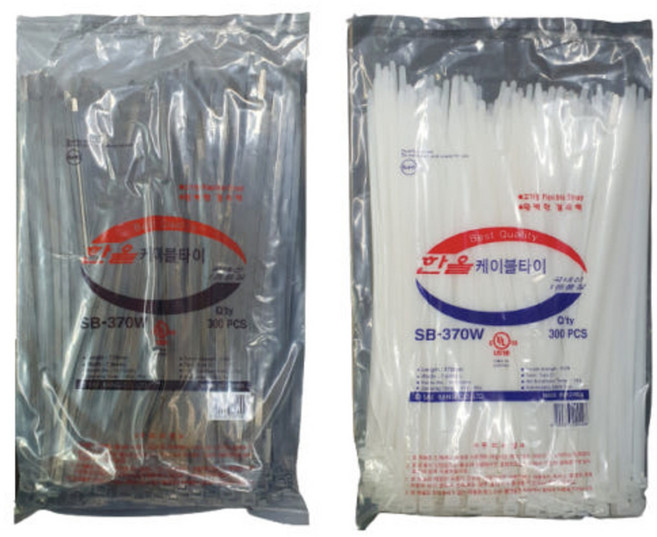 국산 케이블타이 370mm 300개 검정/흰색 한올 케이블타이, 흰색