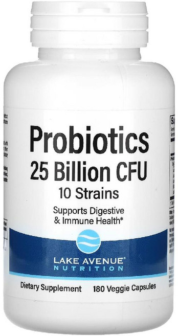 레이크 어베뉴 영양제 Lake Avenue Nutrition 프로바이오틱스 균주 10종 혼합물 250억CFU 베지 캡슐 180정 LKN-01423, 10개