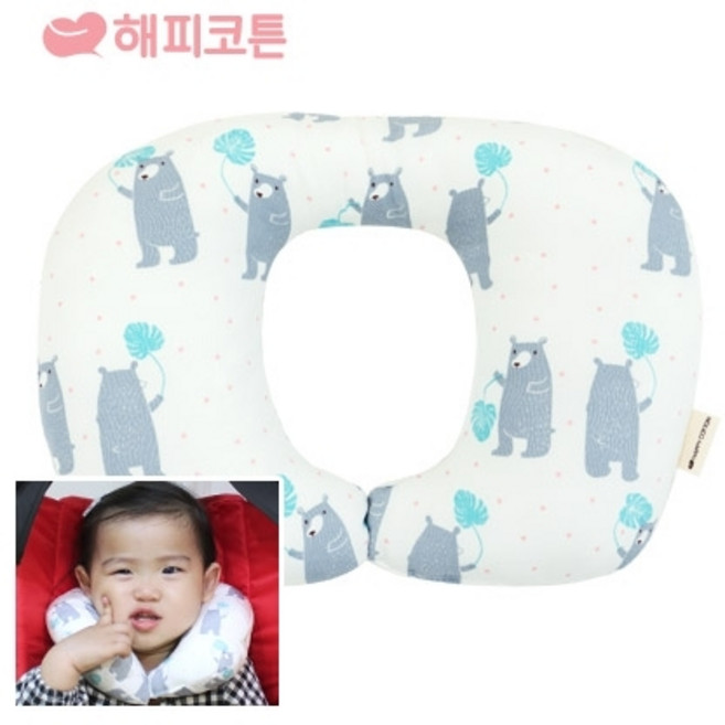 해피코튼 인견 아기목쿠션, 1개, 곰친구