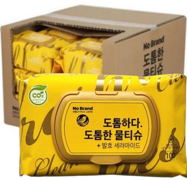 노브랜드 도톰한 캡형 물티슈 100매, 24개, 305g