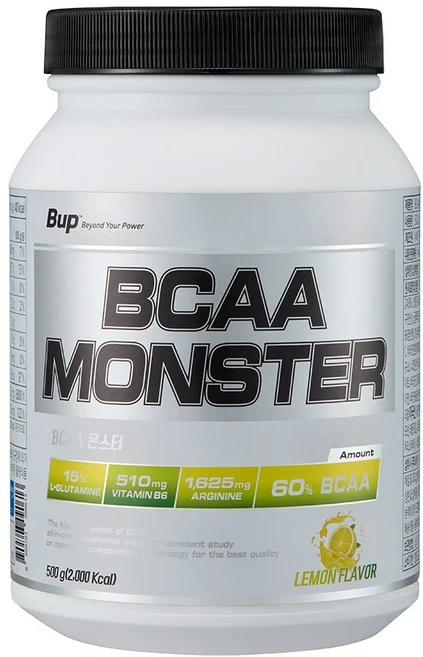비유피 BCAA몬스터 레몬맛 아미노산 헬스보충제, 1개, 500g - 쿠팡