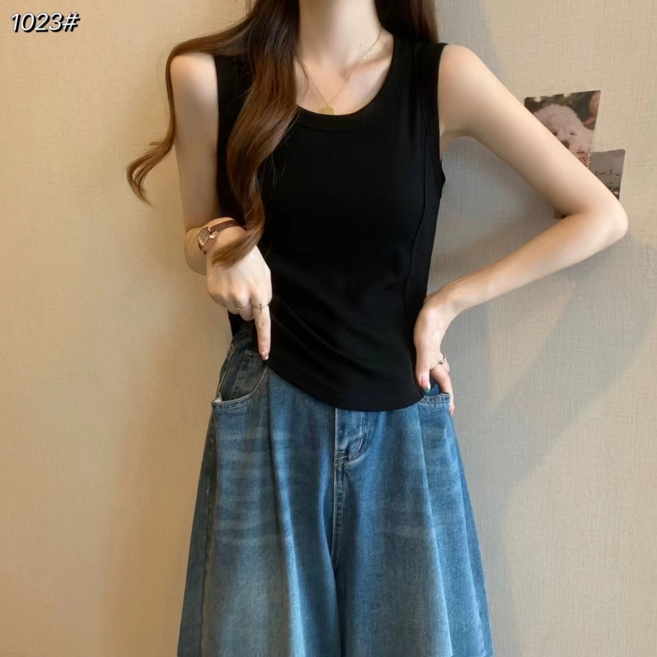 ANYOU ins 조수 매운 여자 슬림 생선 뼈 민소매 레깅스 여자 겉옷 큰 U넥 개미 허리 안에 넓은 어깨 조끼