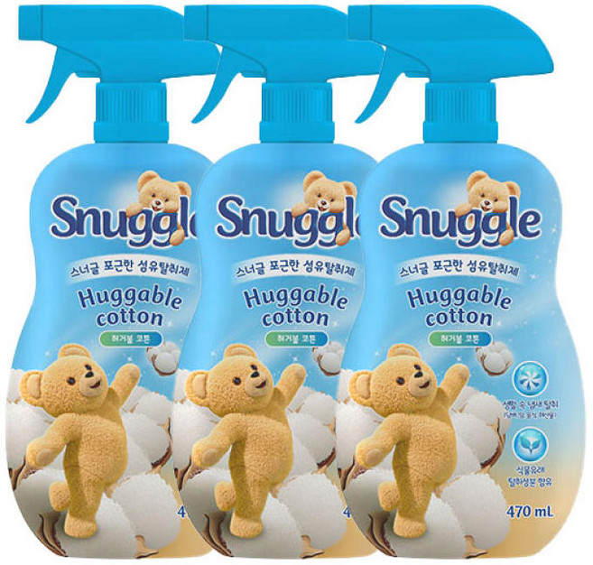 스너글 포근한 섬유탈취제 허거블 코튼 본품, 470ml, 3개