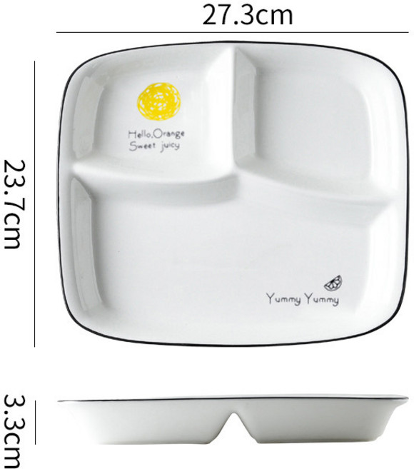 다이어트 1인용 세라믹 분할식판 / 체중조절 나눔접시 / 칼로리 컨트롤 그릇 / 아침식사 도시락 접시, 오렌지 (Orange), 2개