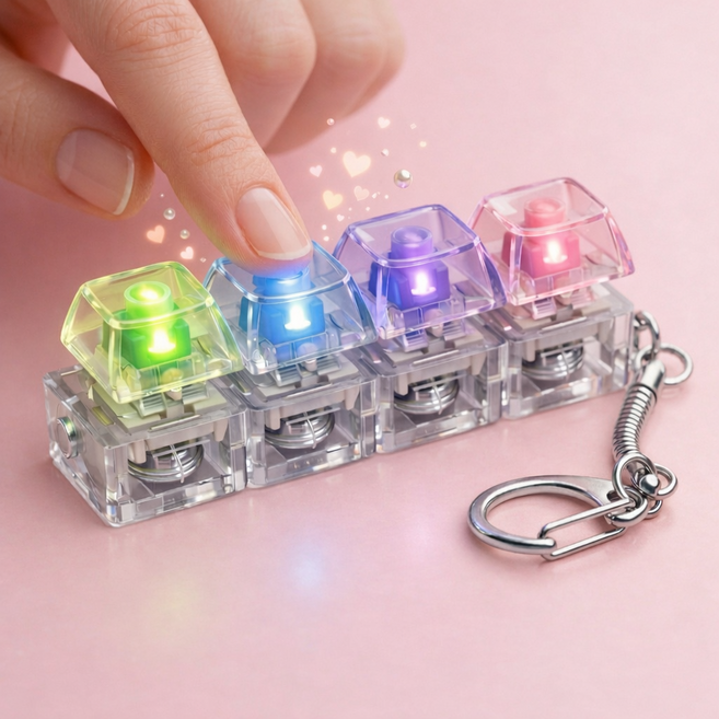 해밀띵스 키보드 딸깍이 led 키캡 키링, 1개, 클리어화이트