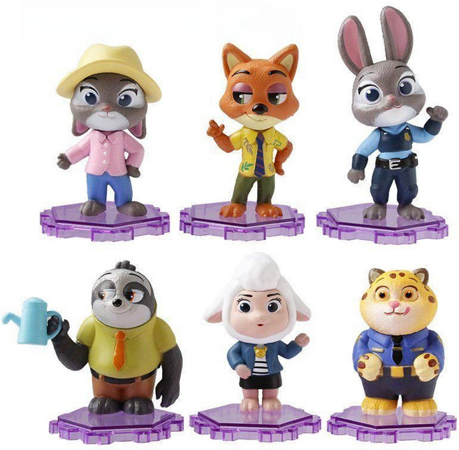 주토피아 미니 피규어 6명 세트 애니메이션 장식품, 주토피아 6명