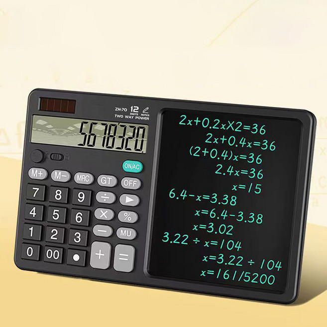 전자계산기 메모패드 12자리 태양광 계산기 필기 메모, 1개, 메모패드 계산기 블랙
