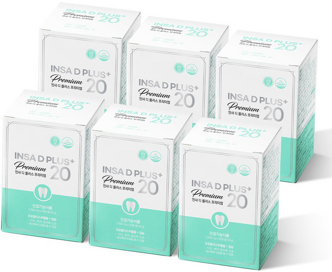 뉴트리쎈 인사디플러스 프리미엄12개월 1년분 치아뼈 칼슘 영양제 프로폴리스, 6박스, 60정
