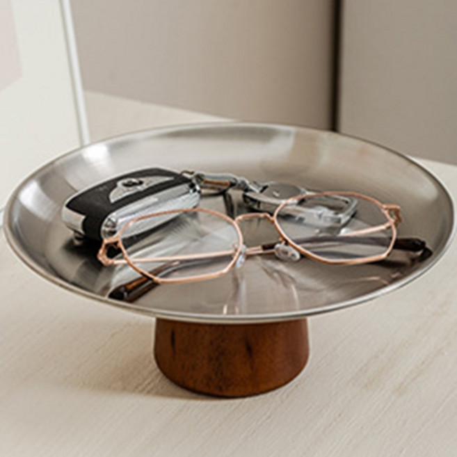 소품 트레이 인테리어 감성 미니 액세서리 메탈 우드 트레이 받침대 P141, 은색