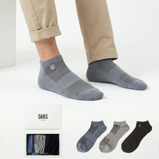 닥스 남성 면혼방 로고 자수 발목 양말 3족 세트 백화점 정품