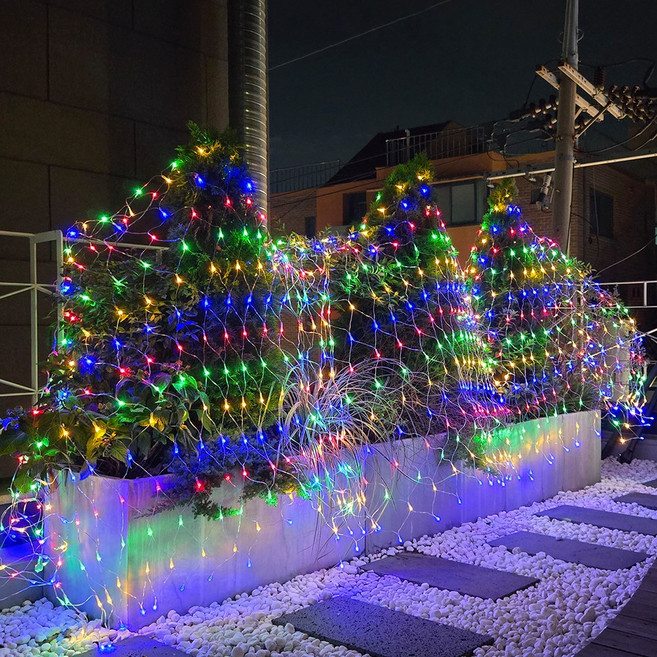 크리스마스 LED 24V 그물전구 160구 잔디 나무 캠핑 줄조명 야외 벽 트리 1분설치, 칼라, 2개