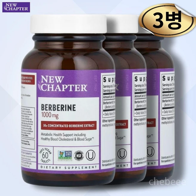 뉴챕터 베르베린 1000mg 60정 3병 인도산 바베리 30배 농축, 3개 - 쿠팡