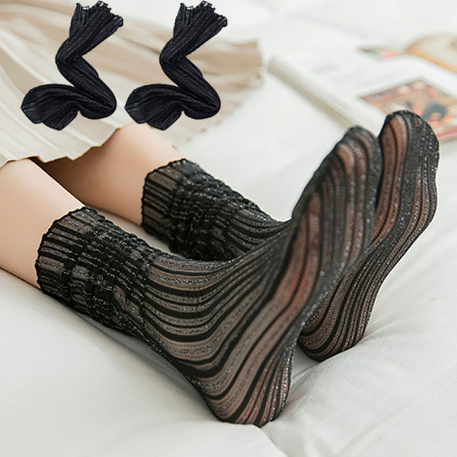 에이블탑 펄 글리터 시스루 얇은 망사 루즈양말 2종세트 n135