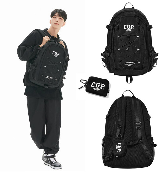 CGP 時尚休閒多功能背包 學生背包 耐磨透氣 舒適減壓, 黑色