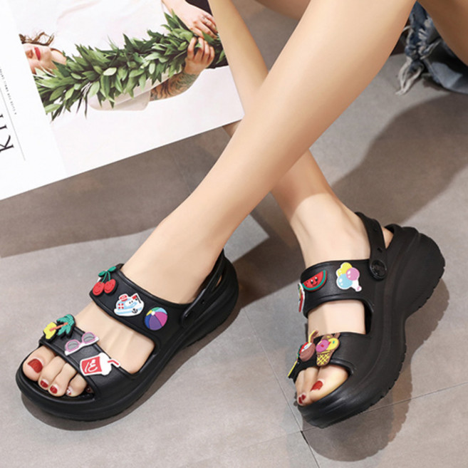 재리니 여성 EVA 투스트랩 오픈토 푹신 통굽 키높이 아쿠아 슬리퍼 여름 샌들 RS-S045