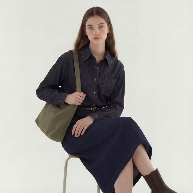 여성 라노 베이직 루즈핏 데님 셔츠 캐주얼 긴팔 셔츠 청남방