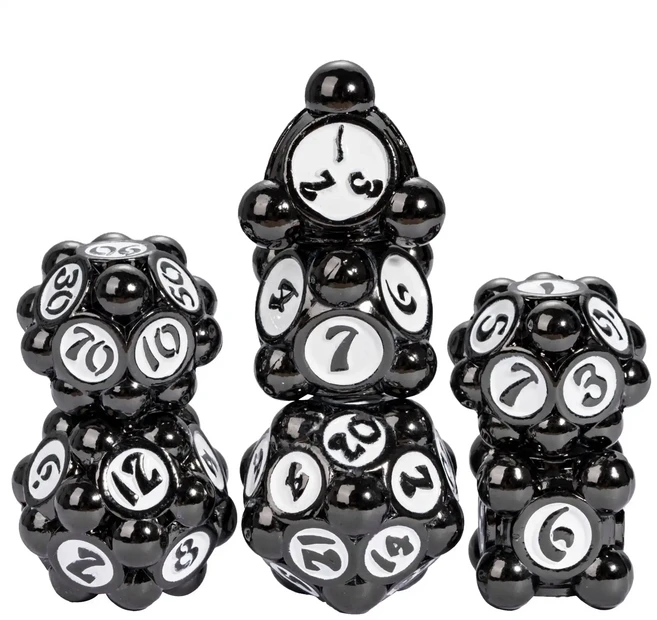 Cusdie 폴카 도트 금속 주사위 세트 DND D4-D20 던전 앤 드래곤 패스파인더 역할 놀이 보드 게임용 다면, 01 China Mainland, 12 Black White