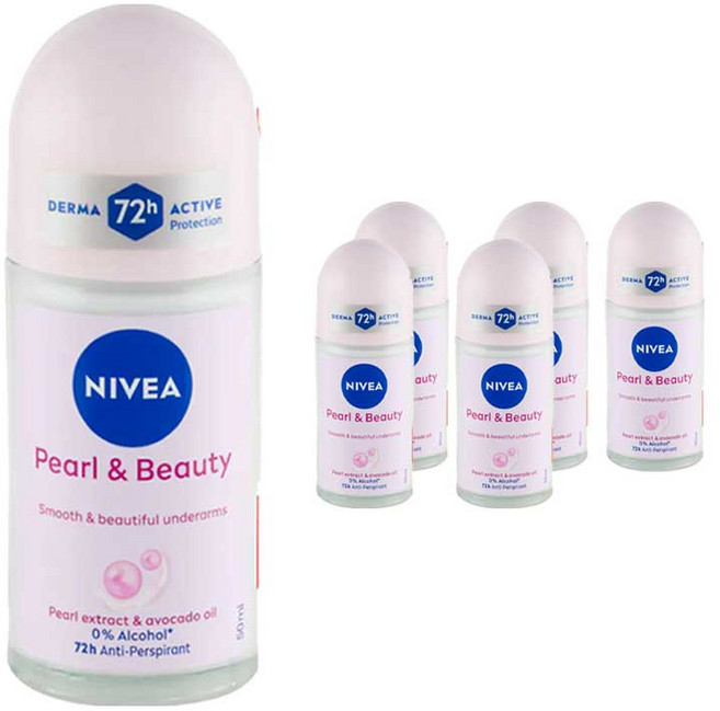 니베아 여성용 펄 앤 뷰티 48 잼 롤 온 데오드란트, 50ml, 6개