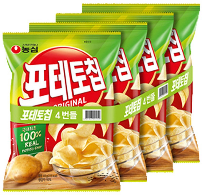농심 포테토칩 오리지널, 40g, 4개