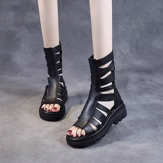 라오농 여성용 여름 통굽 샌들 펀칭 숏부츠 5CM굽 24Z06J