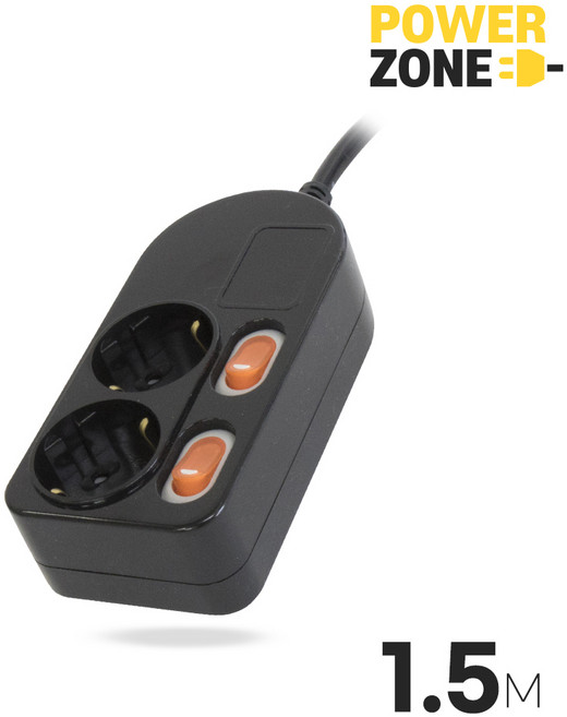 ES215B 개별스위치 2구 1.5M 블랙 16A 파워존 화재안심 난연소재, 3m, 1개