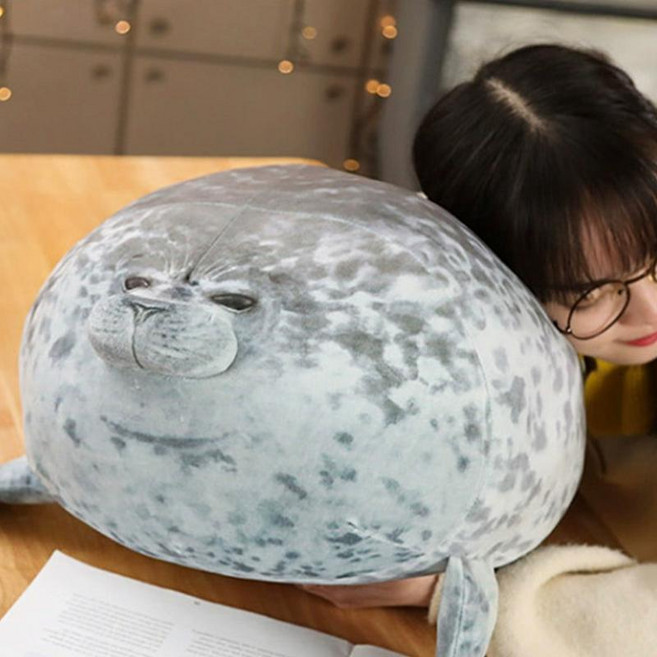 오베이요 안고자는 바디필로우 베개 물개 쿠션 대형 인형, 그레이  60cm