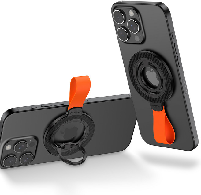 ANNIBER 전기종 적용 자력강화 맥세이프 그립톡 마그네틱 핑거링 스마트톡 거치대 핸드폰 탈부착 자석 홀더, 1개, 블랙+오렌지