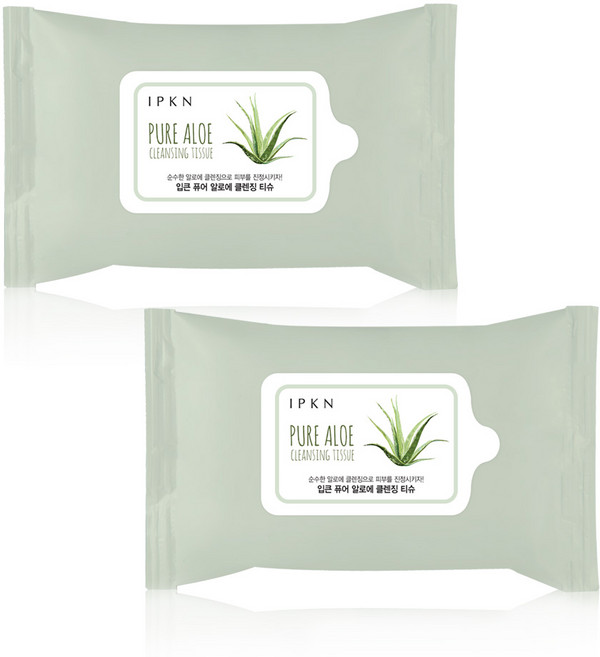 입큰 휴대용 퓨어 알로에 클렌징 티슈, 20매입, 2개