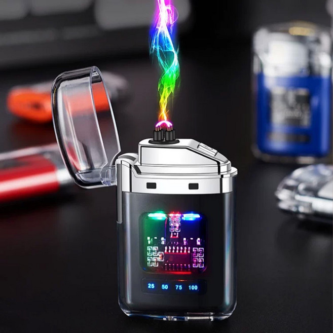 전자 라이터 USB 충전식 플라즈마 방풍 전자점화, 1개, 미니사각 플라즈마 점화기(블루)