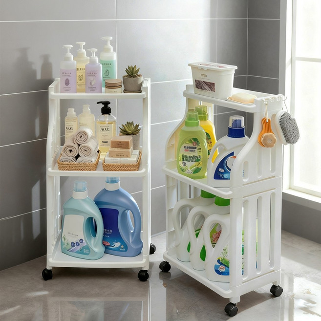 하루꿈 이동식 욕실수납장 트롤리 화장실 다용도 무빙 수납 선반 틈새선반, 1개, 화이트1