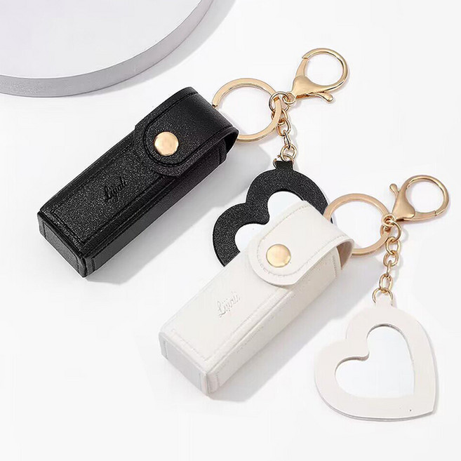 립스틱 케이스 거울 키링 보관 수납 키홀더 열쇠고리, 1개, 블랙+화이트