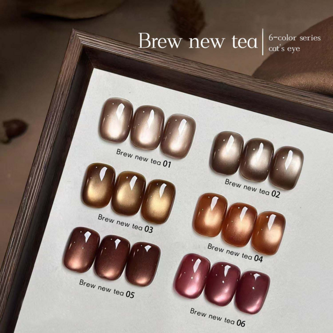 초보자 추천 Brew new tea 캐츠아이 젤네일 6color 세트 티톤 컬러 자석젤 쉬운 캣츠아이 시술 홈네일 키트, 1세트, 캐츠아이 자석젤 6색