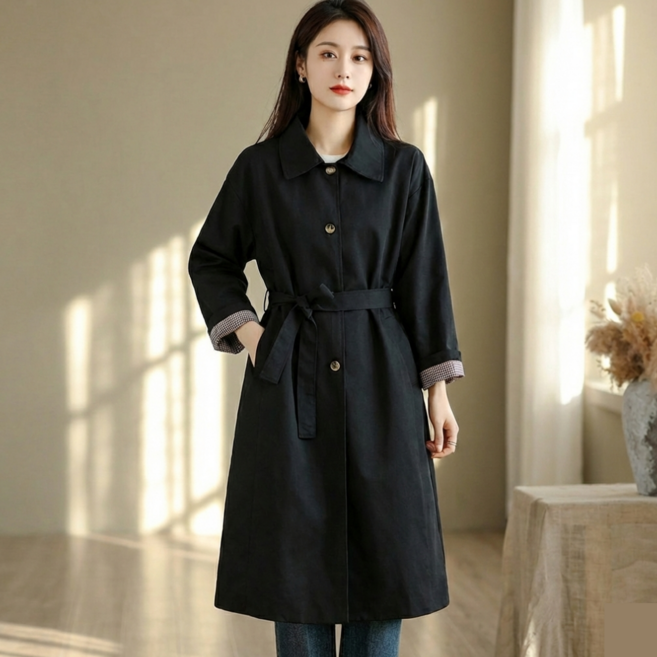 이리즈미아 여성용 봄 롱 트렌치코트 더블 버튼 클래식 간절기 아우터 하객룩 출근룩