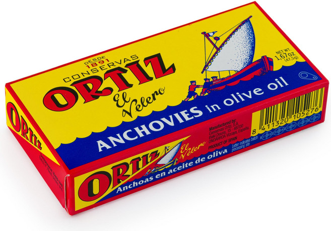 오르티즈 엑스트라 버진 올리브 오일 멸치 단단하고 버터 같 오르티즈 엑스트라 버진 올리브 오일 멸치 단단하고 버터 같은 필레 풍부한 감칠맛 스페인에서 야생 포획 피자 파스, 47g, 1개, 47g