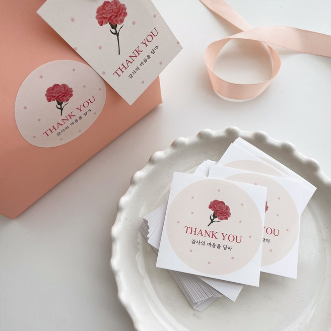 카네이션 포장스티커 가정의달 감사 답례품 선물 원형 스티커 50매