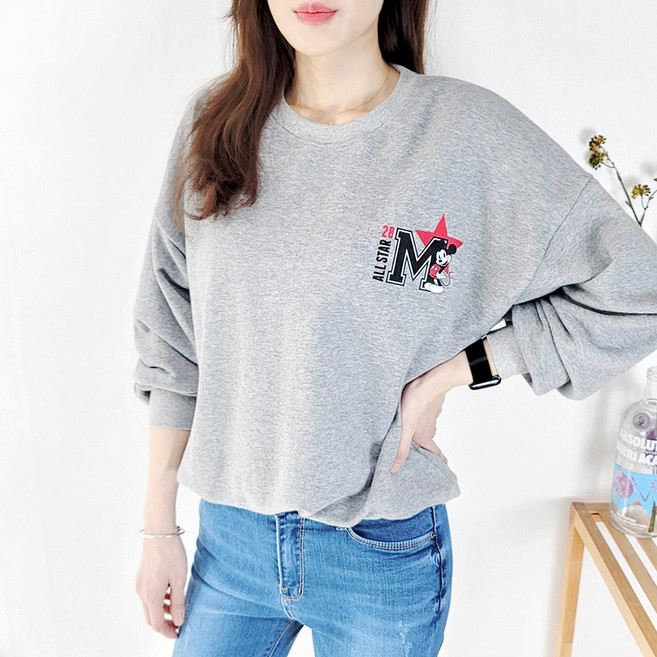 103st 정품 디즈니 미키 마우스 레터링 맨투맨 티셔츠 화이트 그레이 블랙