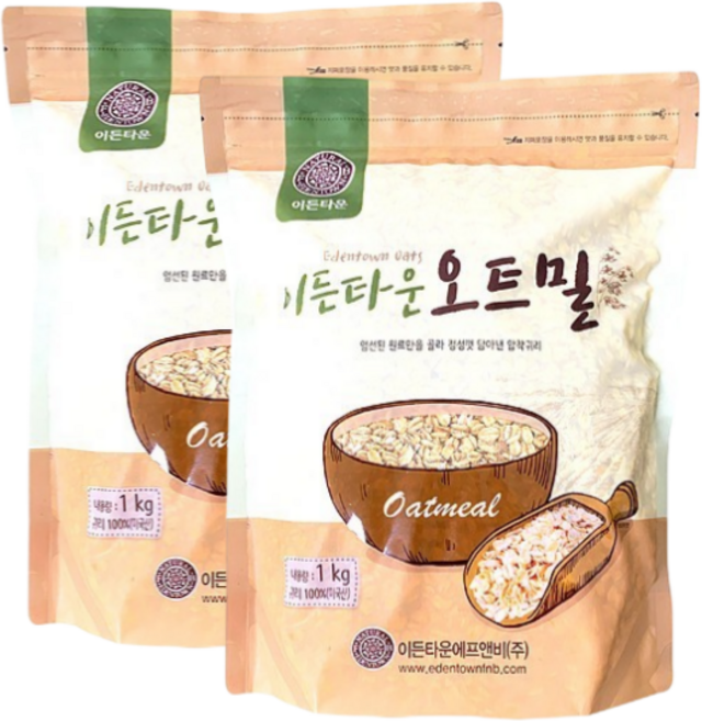 이든타운 오트밀 압착귀리, 1kg, 2개