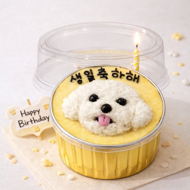 강아지 생일축하해 케이크 얼굴모양 보틀케이크 저알러지 간식, 1개, 100g, 비숑 케이크