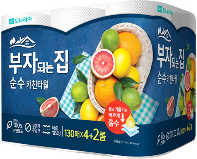 모나리자 부자되는집 순수 키친타월 130매, 6롤, 1개
