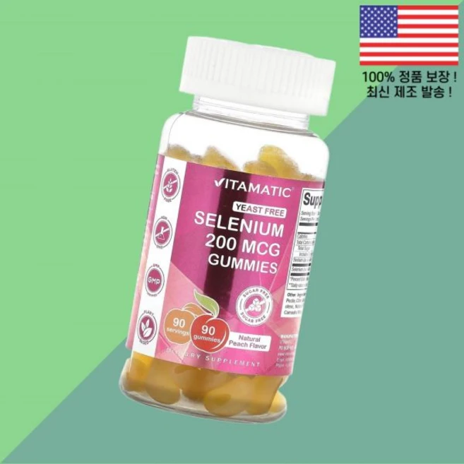 비타민 셀레늄 복숭아 피치 200mcg 젤리 구미 90정 Vitamatic Selenium Natural Peach 90 Gummies, 1개 - 쿠팡