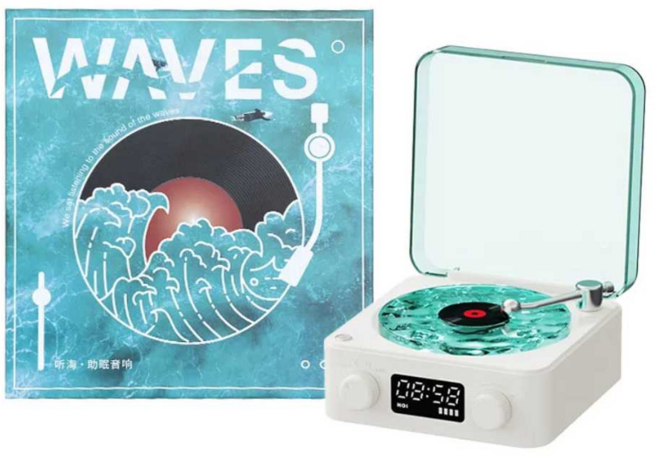 웨이브 물멍 무드등 물결 LP 턴테이블모양 블루투스 스피커, 화이트