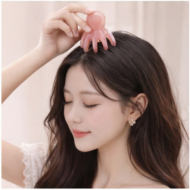 픽스원 더 시원한 두피 마사지기 문어괄사 넓게 꾹 샴푸 브러쉬, 핑크, 1개