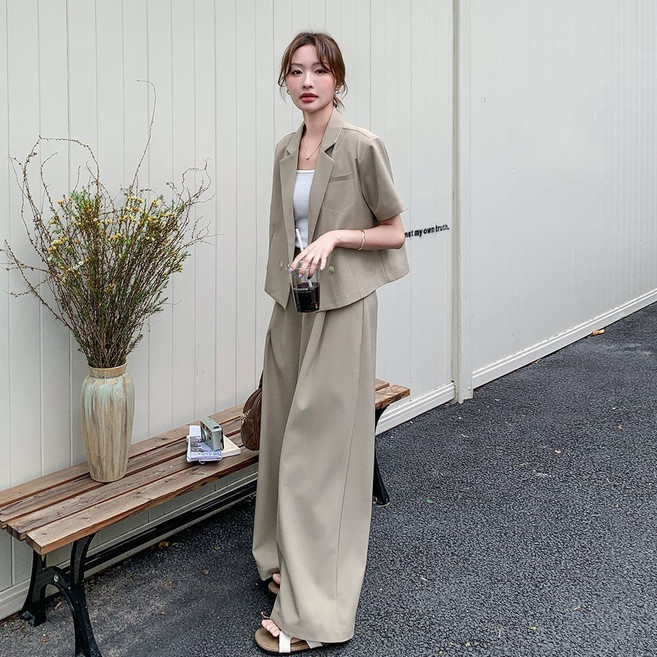 여성투피스 여름바지 + 반팔 정장 자켓 와이드팬츠 세트 HEL5779 60