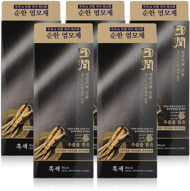 5개 엔프라니 천년비책 고윤 생기모 크림 헤어칼라 새치 염색약, 흑색