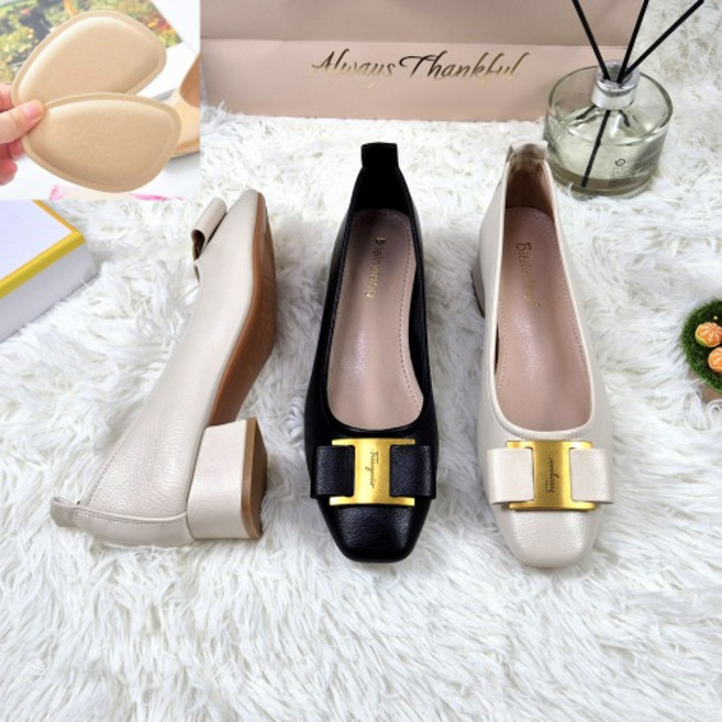 비비루 3cm 소가죽 발볼 편한 여자 리본 펌프스 원피스 단화 플랫