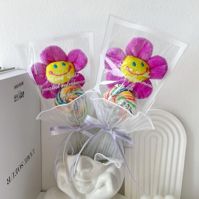 래프유 롤리팝 인형 사탕 꽃다발, 2개, 보라