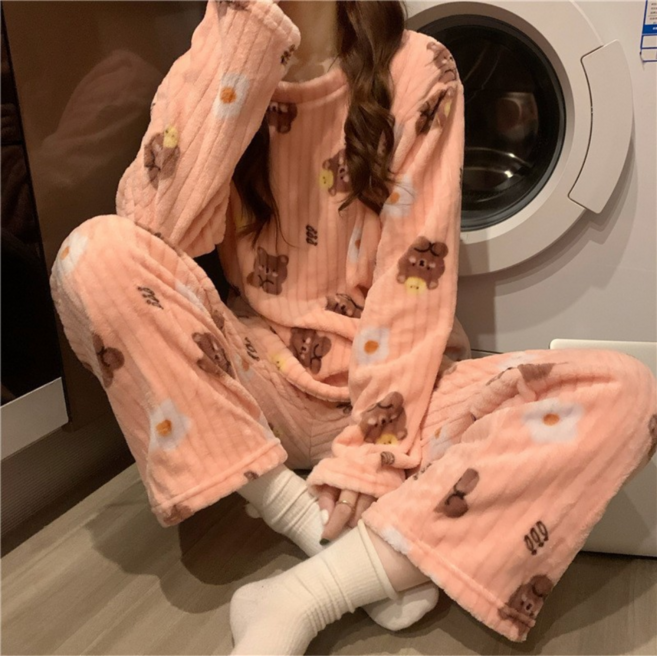 극세사 밍크 파자마 긴팔 수면 잠옷 기모 상하의 홈웨어 세트