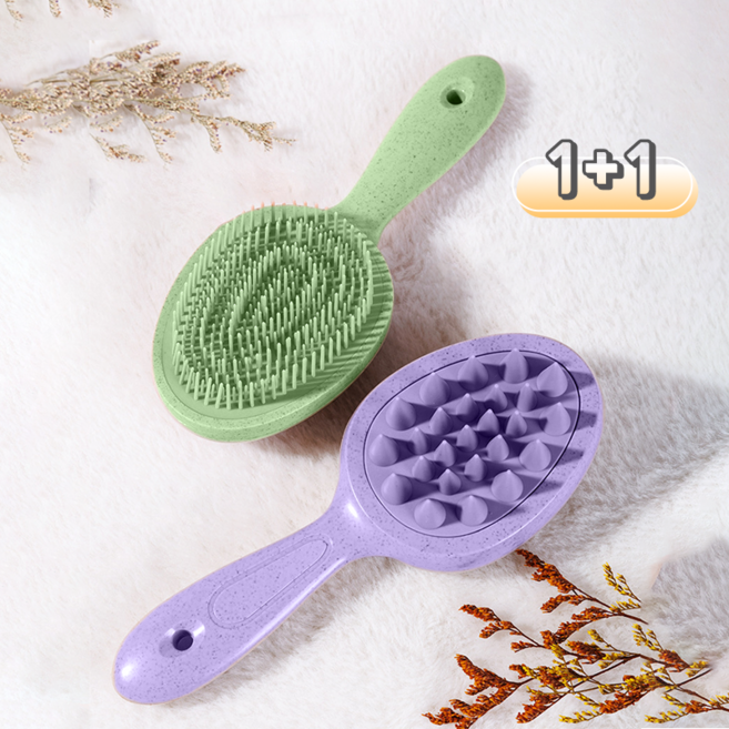 양면 샴푸 브러쉬 두피 마사지 브러쉬 이중 빗살 2가지 1세트, 2개, 그린+퍼플