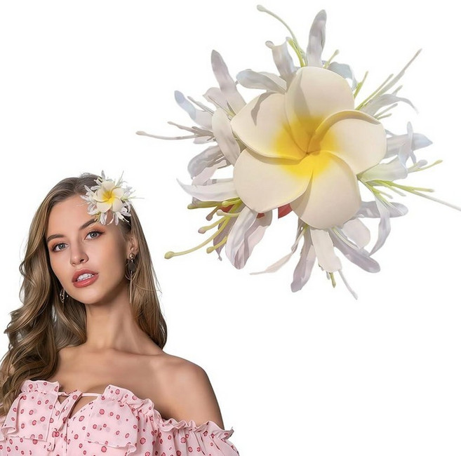 Flower Hair Clips Hawaii Hair Accessories for Women White Plumeria Hair Clip Summer Beach Claw Cli