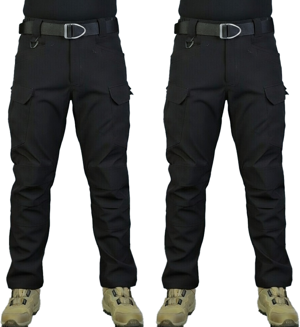 1+1 봄 여름 고급 스판 IX7 튼튼한 전술 바지 작업복 택티컬 등산 낚시 외출 춘추 전술복 작업, 블랙+블랙(여름)